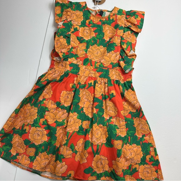 New! Mini Rodini 8/9 peonies woven ruffle dress - Picture 2 of 7